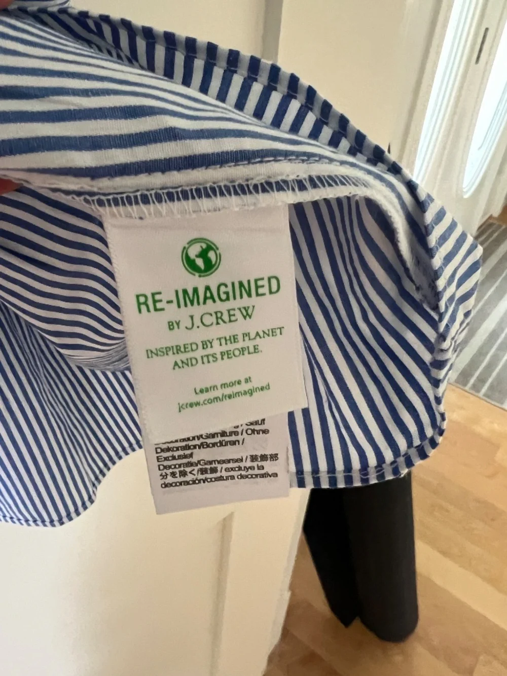 J Crew Factory Blue and White Striped Long Sleeve Dress with Ruffle Trim, NWT